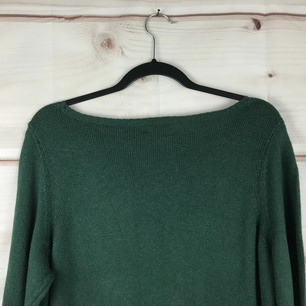 Style&Co Sweater Womens 0X Green Ruffle Trim Pullover Boat Neck Long Sleeve Knit